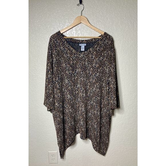 Catherines Womens Tunic Top 5X Animal Print Mesh 1/2 Sleeve Flowy V-neck - Picture 1 of 11